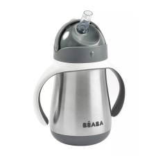 Béaba Rozsdamentes Acél Szívószálas Ivópohár 250 ml - Sötétszürke babaétkészlet