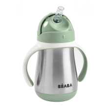 Béaba Rozsdamentes Acél Szívószálas Ivópohár 250 ml - Zsályazöld babaétkészlet