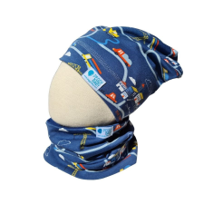  Beanie kétrétegű, közlekedés, sötétkék babasapka, sál