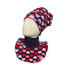  Beanie kétrétegű, szíves, kék-rózsaszín babasapka, sál