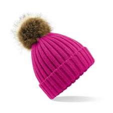 Beechfield Férfi téli sapka Beechfield Fur Pop Pom Chunky Beanie Egy méret, Fuchsia férfi sapka