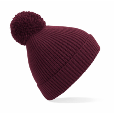 Beechfield Uniszex téli kötött sapka Beechfield Engineered Knit Ribbed Pom Pom Beanie B382 Burgundi női sapka