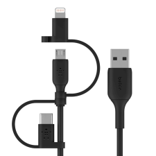 Belkin BoostCharge USB Type-C apa - USB Type-C / Micro USB Type-B / Lightning apa Adat és töltő kábel - Fekete (1m) kábel és adapter