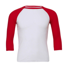 Bella+Canvas Uniszex 3/4-es ujjú póló Bella Canvas Unisex 3/4 Sleeve Baseball T-Shirt XL, Fehér/Piros női póló