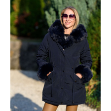BellaKollektion Bundás sötétkék hosszú kabát (S-XXL) női dzseki, kabát