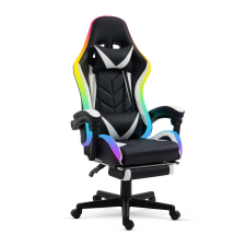 BEMADA RGB LED-es gamer szék - karfával, párnával - fekete / fehér forgószék