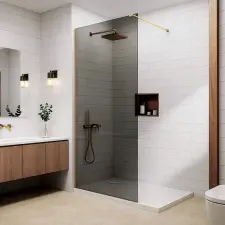  Bergen Walk-in .||. Gold zuhanyfal, füstüveggel 120, 200cm, 6mm, NANO kád, zuhanykabin