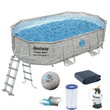 Bestway Aruba 488x305x107cm Fémvázas medence vízforgatóval, vegyszeradagolóval, létrával és medence takaróval (FFA667) medence