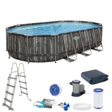 Bestway ESPIRITU 610x366x122cm Fa hatású fémvázas medence szett medence