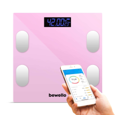 bewello Intelligens mérleg - 180 kg - akkumulátor - üveg - rózsaszín mérleg
