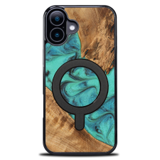 Bewood Turquoise MagSafe-kompatibilis tok iPhone 16 Plus - barna-kék tok és táska