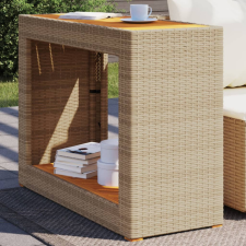 bézs polyrattan kerti kisasztal fa asztallappal 100x40x75 cm kerti bútor