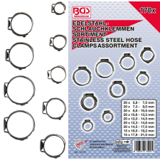BGS Technic 170 részes rozsdamentes acél csőbilincs készlet (BGS 14115) barkácsolás, csiszolás, rögzítés