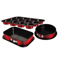 BH/7635 muffin sütőformával, burgundi 3 részes tortaforma szett edény