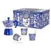 Bialetti készlet: D&amp;G Moka Express kávéfőző 3 adag + D&amp;G csésze 3 darab/ ezüst keverő 3 darab Díszdobozban