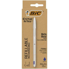 Bic Golyóstoll 0,32 mm, kupakos, matt ezüst színű tolltest, BIC "Cristal Re`New", kék + betét toll