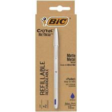Bic Golyóstoll 0,32 mm, kupakos, matt ezüst színű tolltest, BIC &quot;Cristal Re`New&quot;, kék + betét toll