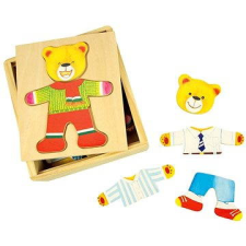 Bigjigs Fa öltözködés puzzle egy dobozban - Mr. Bear puzzle, kirakós