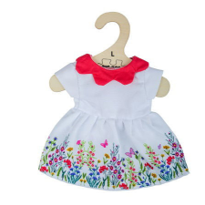 Bigjigs fehér virágos ruha piros gallérral 38 cm-es babához játékbaba felszerelés