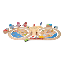 Bigjigs Rail fa vonatpálya tengerparttal 70 db kreatív és készségfejlesztő