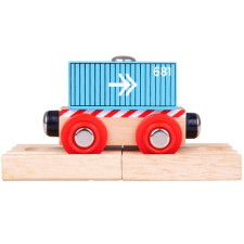 Bigjigs Rail kék konténeres vagon vágány