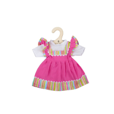 Bigjigs Rózsaszín ruha csíkos díszítéssel egy 28 cm-es babához játékbaba felszerelés