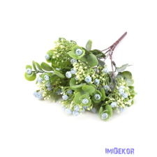  Bimbó virágos bogyós műzöld csokor 31cm 327 - Kék dekorációs kellék