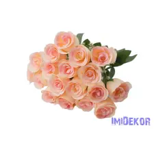  Bimbós Rózsa 18 ágú selyem csokor 41 cm - Krém-Rózsaszín dekorációs kellék