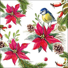  Bird on Poinsettia white papírszalvéta 33x33cm, 20db-os papírárú, csomagoló és tárolóeszköz