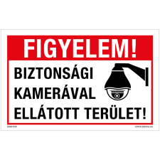 Biztonsági kamerával ellátott terület! Műanyag tábla 160x100 mm információs tábla, állvány
