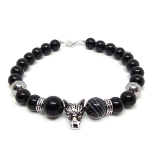  Black Hunter – Farkasos Csíkos Achát és Jade ásvány karkötő több méretben, ajándékdobozban karkötő