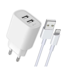 BLAUTEL 4-OK 2x USB-A Hálózati töltő + Lightning kábel - Fehér (5V / 2.4A) mobiltelefon kellék