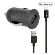 BLAUTEL 4-OK autós töltő USB aljzat (5V / 2400mA, MFi Apple engedélyes, IPCMB5 utódja + lightning 8pin kábel) FEKETE (IPCM25) mobiltelefon kellék