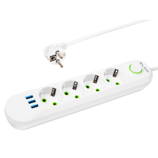 BLOW Hálózati Hosszabbító Kábel - 4 Aljzat + 3xUSB, 3 m, fehér, 2x1mm hosszabbító, elosztó