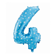 Blue with Stars, Kék 4-es szám fólia lufi 61 cm party kellék
