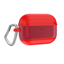 Bluetooth fülhallgató töltőtok tartó, szilikon, karabiner, Apple AirPods Pro kompatibilis, piros fülhallgató, fejhallgató tok