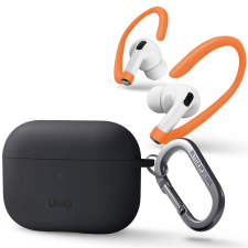  Bluetooth fülhallgató töltőtok tartó, szilikon + műanyag, vezeték nélküli töltés támogatás, karabiner, fülkampó, Apple AirPods Pro 2 kompatibilis, Uniq Nexo, szürke audió kellék