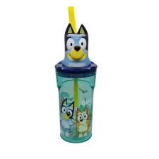 Bluey Bluey műanyag palack szívószállal és 3D figurával a tetején 360ML kulacs, kulacstartó