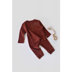  Blúz szett hosszú ujjú és hosszú nadrággal organikus és modális pamutból - BabyCosy tégla (méret: 12-18 hónap)