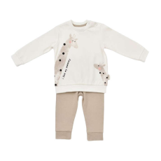  Blúz szett hosszú ujjú és hosszú nadrágos Zsiráf, BabyCosy, 100% organikus pamut, Ecru (Méret: 18-24 hónapos)