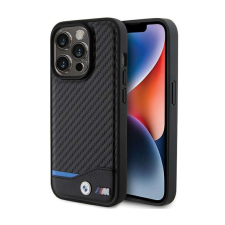 BMW Leather Carbon Blue Line MagSafe - telefontok iPhone 15 Pro fekete tok és táska