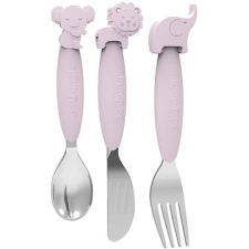 BO Jungle evőeszköz szilikon és rozsdamentes acél, Pink babaétkészlet
