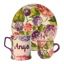 BögeManufaktúra Feliratos neves Hortenzia reggeliző szett bögrék, csészék