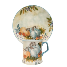 BögeManufaktúra kék tökös bögre és reggeliző tányér bögrék, csészék