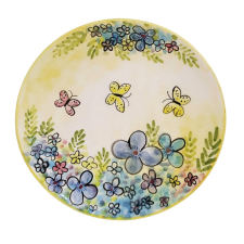 BögeManufaktúra Reggelizős tányér Kékek és pillangós virágos tányér és evőeszköz