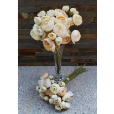  Boglárka 36 vegyes fejes kötegelt selyemvirág csokor 30 cm - Ekrü-Krém mix dekoráció