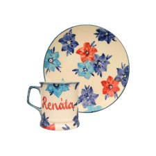 Bögre Manufaktúra Feliratos neves Kék virágos bögre és reggeliző tányér bögrék, csészék