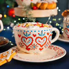 Bögre Manufaktúra Skandináv Szívek Jumbó Bögre Tányérral bögrék, csészék