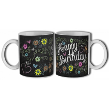 Bögre születésnapra, Happy Birthday, virágok sötét alapon ajándéktárgy