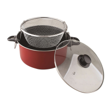 Bohmann tapadásmentes bevonatú Olajsütő edény fedővel es szűrővel 24cm #piros edény